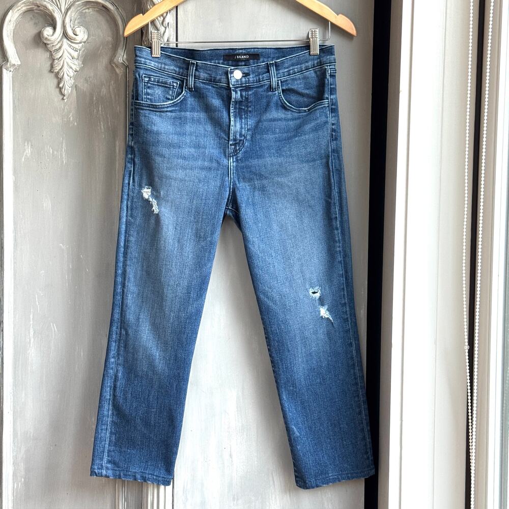 J Brand Ruby Mystic High Rise Crop Cigarette Distressed Denim Jeans Size 29